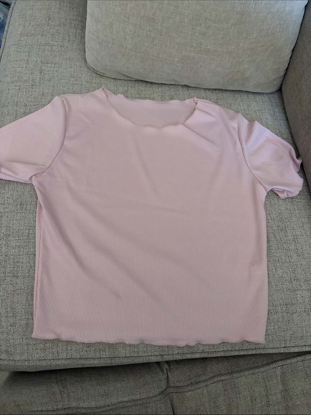 Ribbed Soft Pink Short Sleeve Tee with Lettuce Edge